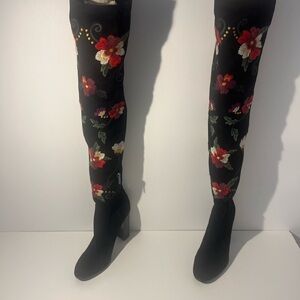 Sam Edelman Black Floral Over the Knee Boots